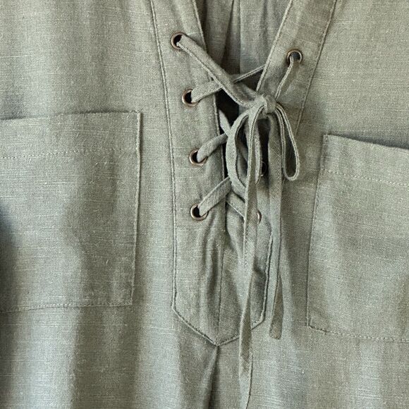 Lulu’s Linen Blend Dress Women’s Size L Olive Green Shirt Style Short Sleeves - Picture 4 of 12